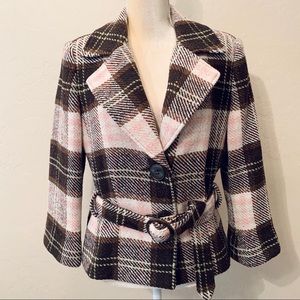 CAbi #730 Plaid “Kate” Tweed Belted Peacoat